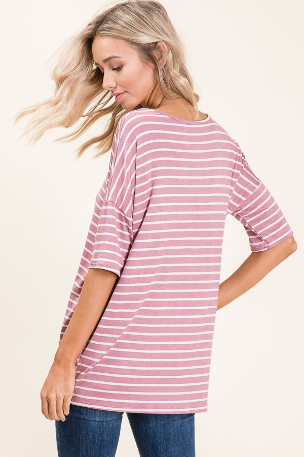 BOMBOM Striped Round Neck Half Sleeve T-Shirt BOMBOM Striped Round Neck Half Sleeve T-Shirt - TopFashionHQ