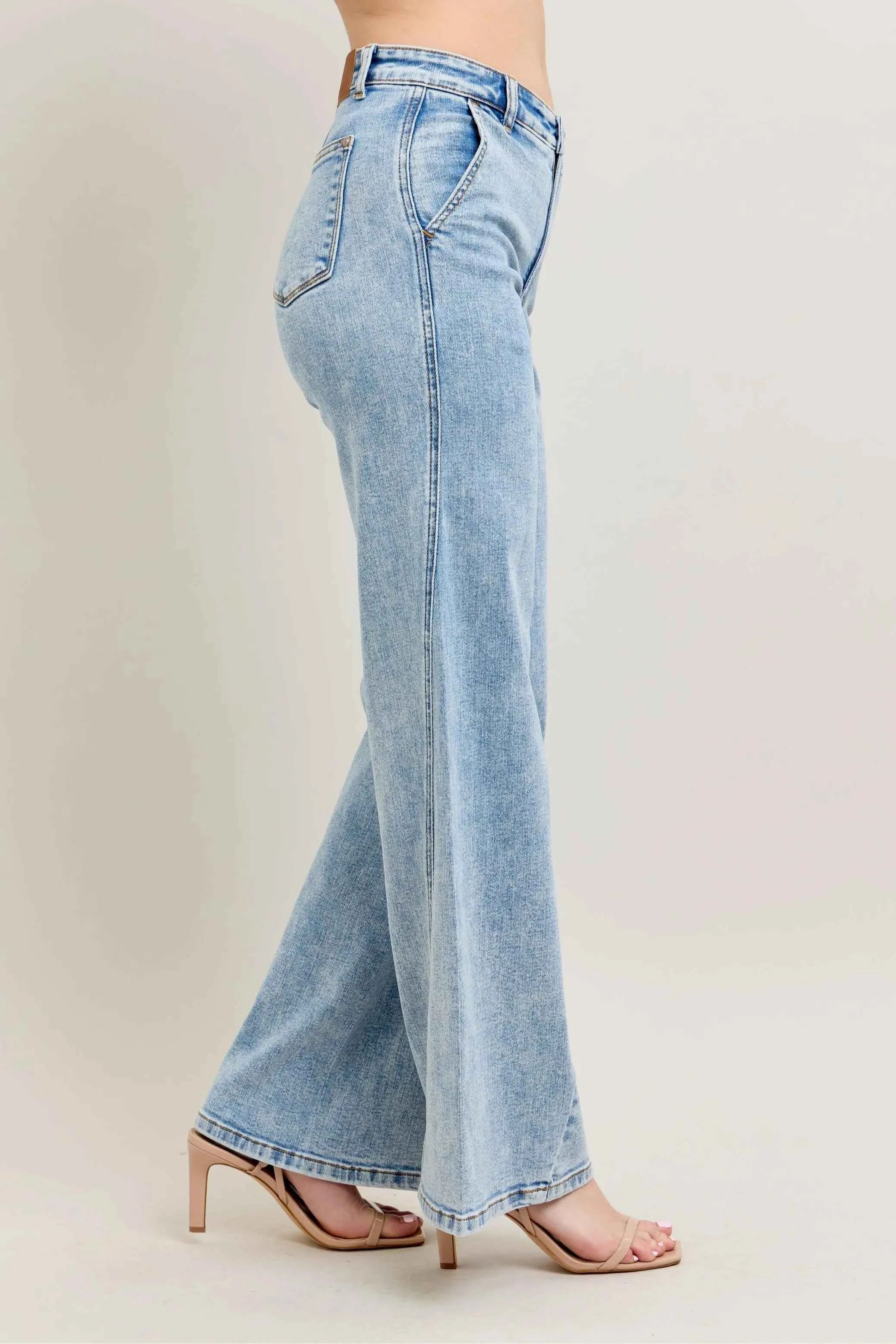 Judy Blue Full Size High Waist Wide Leg Jeans with Skewed Inseam Plus Size Judy Blue Full Size High Waist Wide Leg Jeans with Skewed Inseam Plus Size