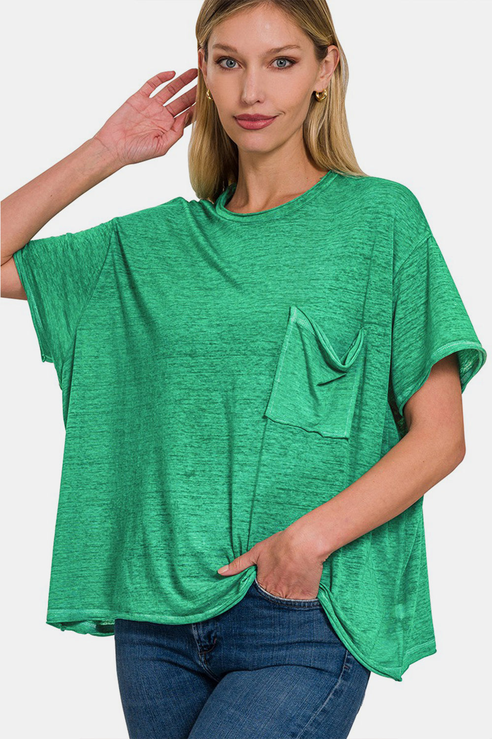 Zenana Pocketed Round Neck Dropped Shoulder T-Shirt Zenana Pocketed Round Neck Dropped Shoulder T-Shirt - TopFashionHQ