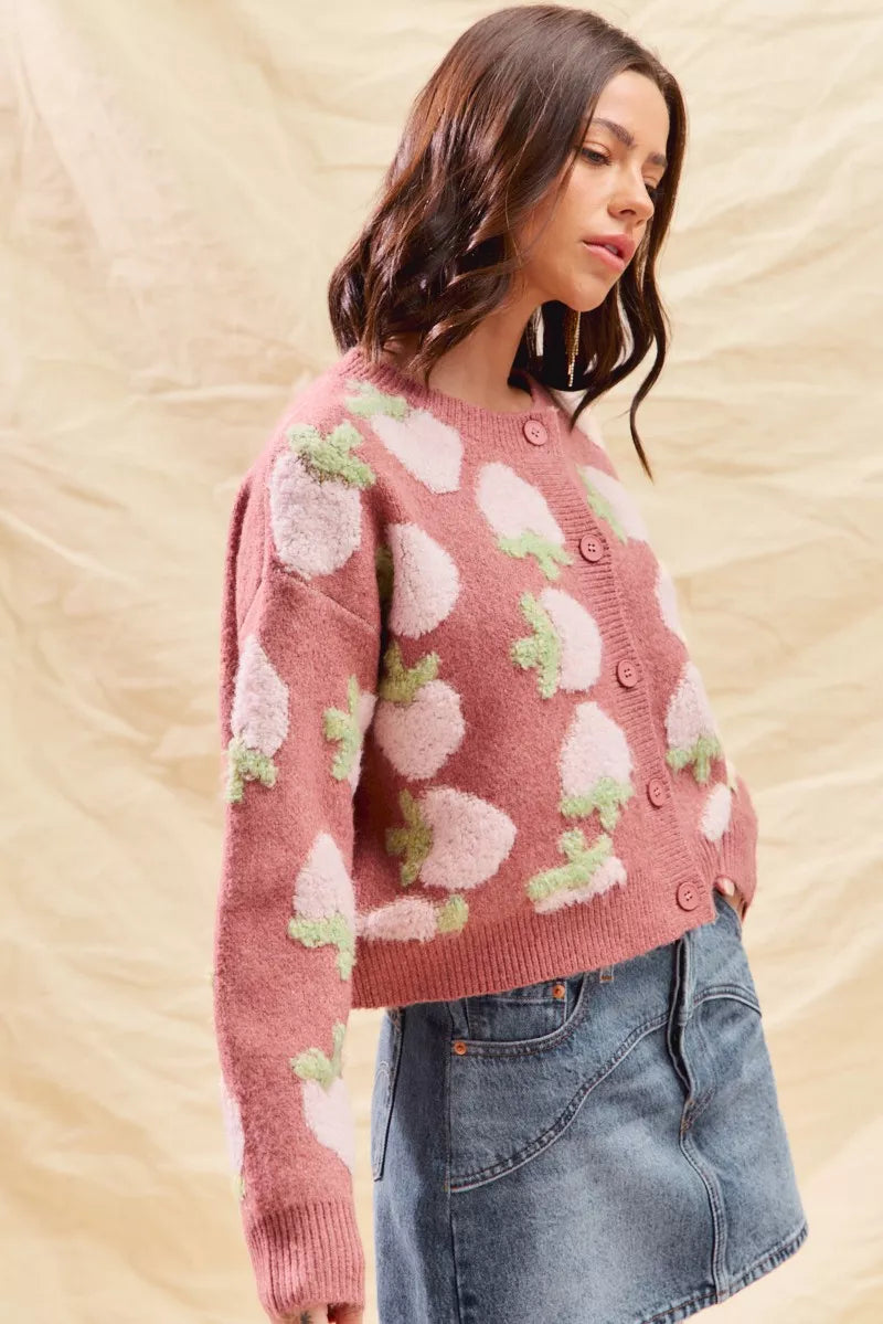 SO ME Strawberry Fruit All Over Button Sweater Cardigan e721c9af91f74f048779aae730ba1714-Max-Origin