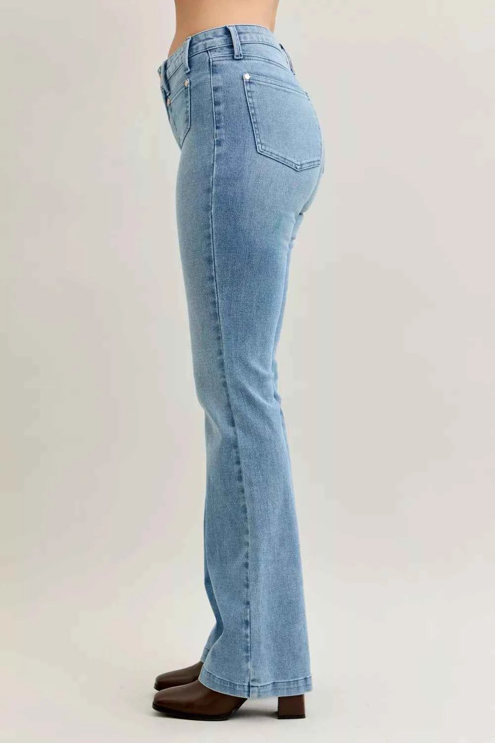 Judy Blue Full Size Mid Rise Bootcut Jeans with Contrast Wash & Front Patch Pockets Plus Size Judy Blue Full Size Mid Rise Bootcut Jeans with Contrast Wash & Front Patch Pockets Plus Size