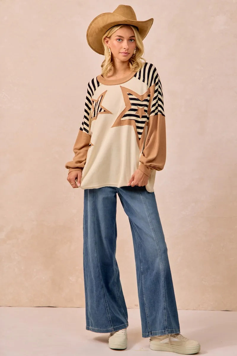 BiBi Star Patchwork Mixed Long Sleeve Top e7b674947dad4a548590d9270352e073-Max-Origin