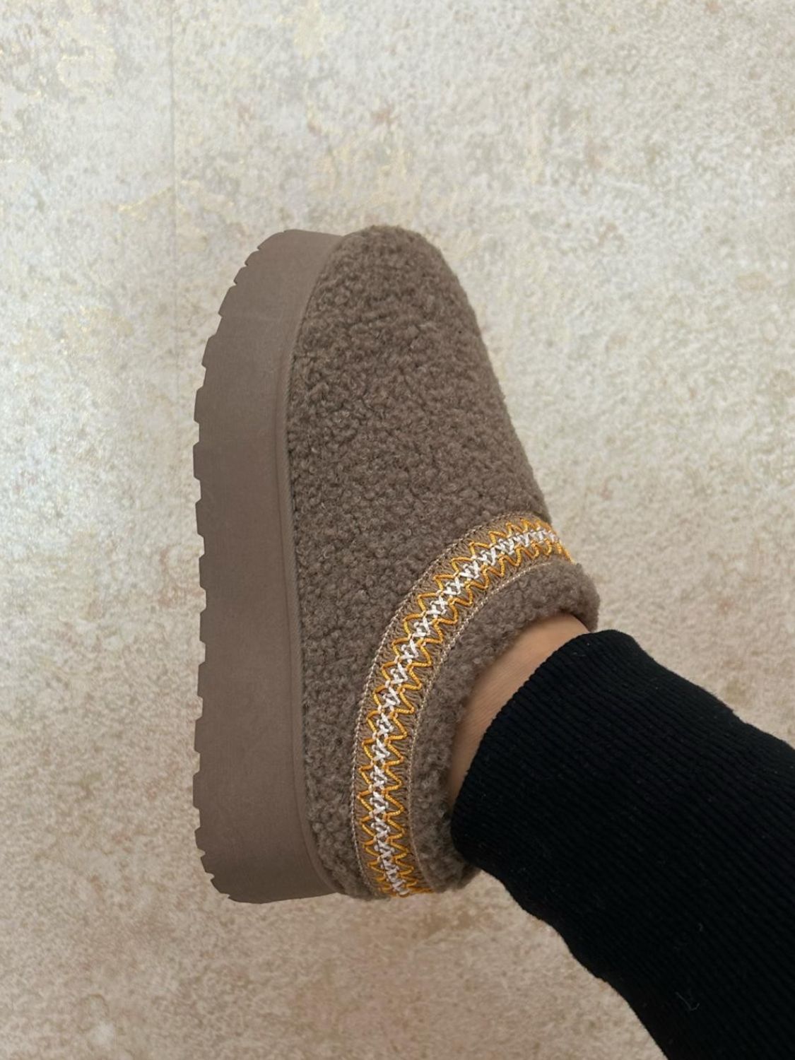 WILD DIVA Embroidered Trim Platform Sherpa Boots WILD DIVA Embroidered Trim Platform Sherpa Boots - TopFashionHQ