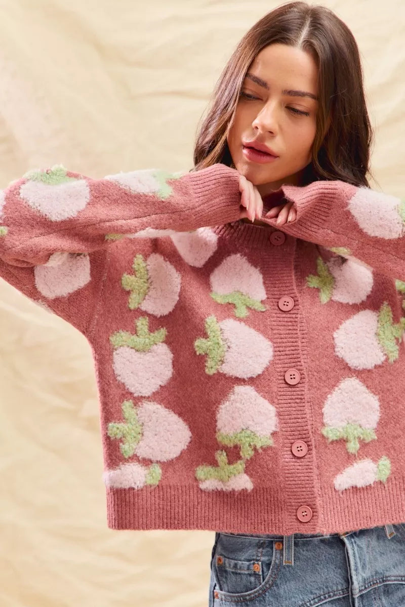 SO ME Strawberry Fruit All Over Button Sweater Cardigan e8451ccb71004e3884a5e2b268239439-Max-Origin