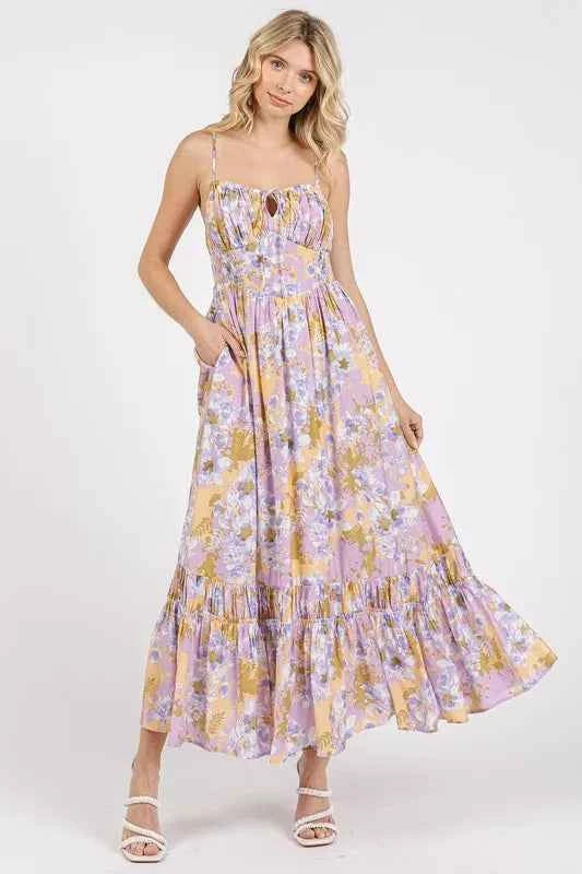 Mittoshop Floral Smocked Back Ruffled Hem Maxi Cami Dress Mittoshop Floral Smocked Back Ruffled Hem Maxi Cami Dress