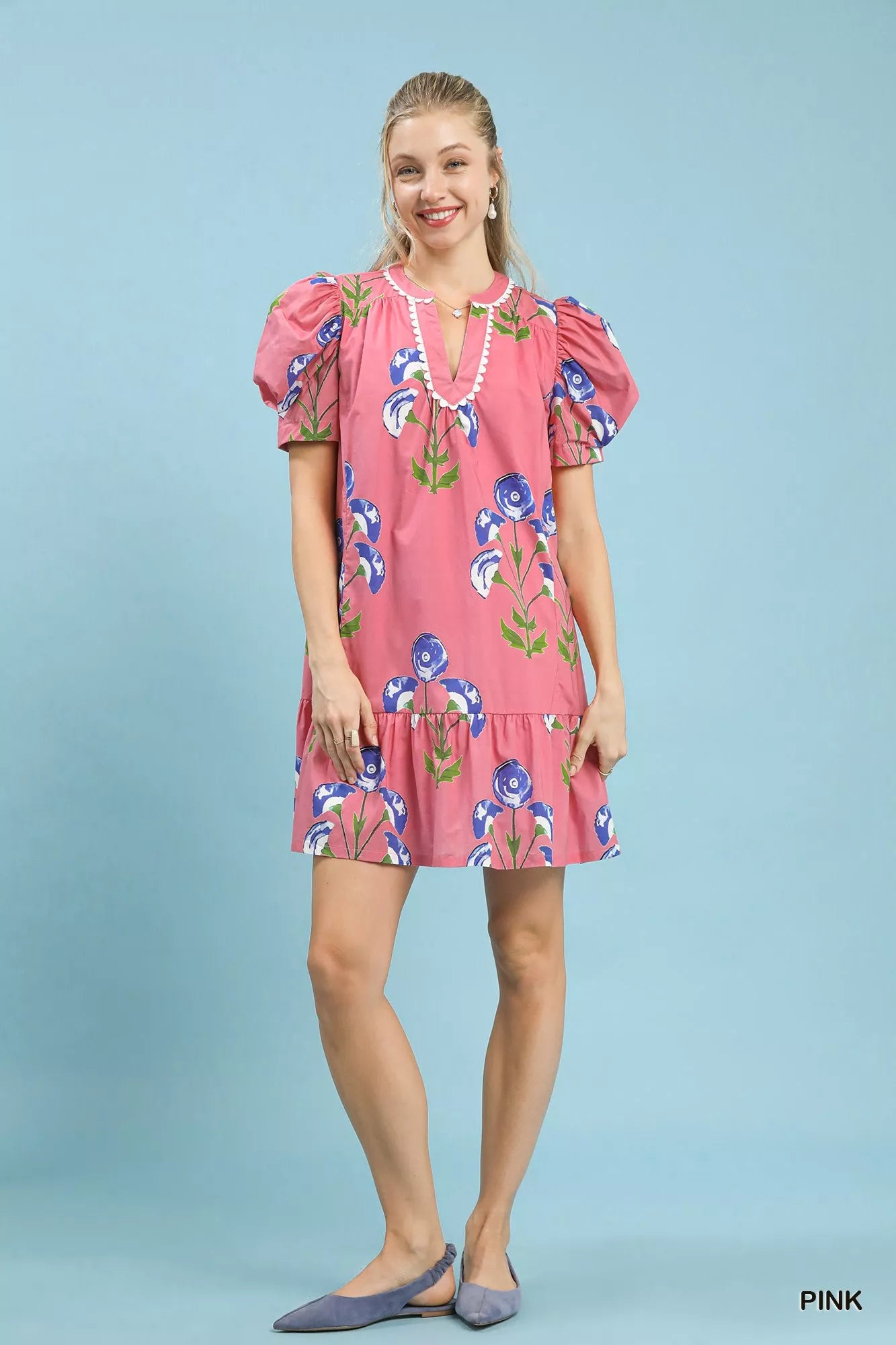Umgee Floral Print Puff Sleeve Mini Dress with Scallop Trim e85b9711-544d-4976-92cf-516d0dc3dd04-Max-Origin