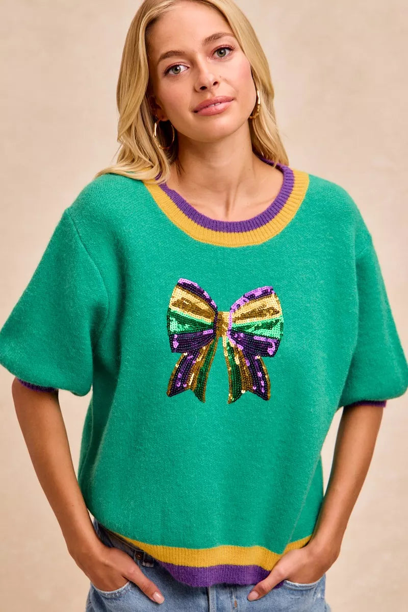 BiBi Mardi Gras Sequin Ribbon Patched Sweater e86d053f68f54bb3a5b258067af07b2d-Max-Origin