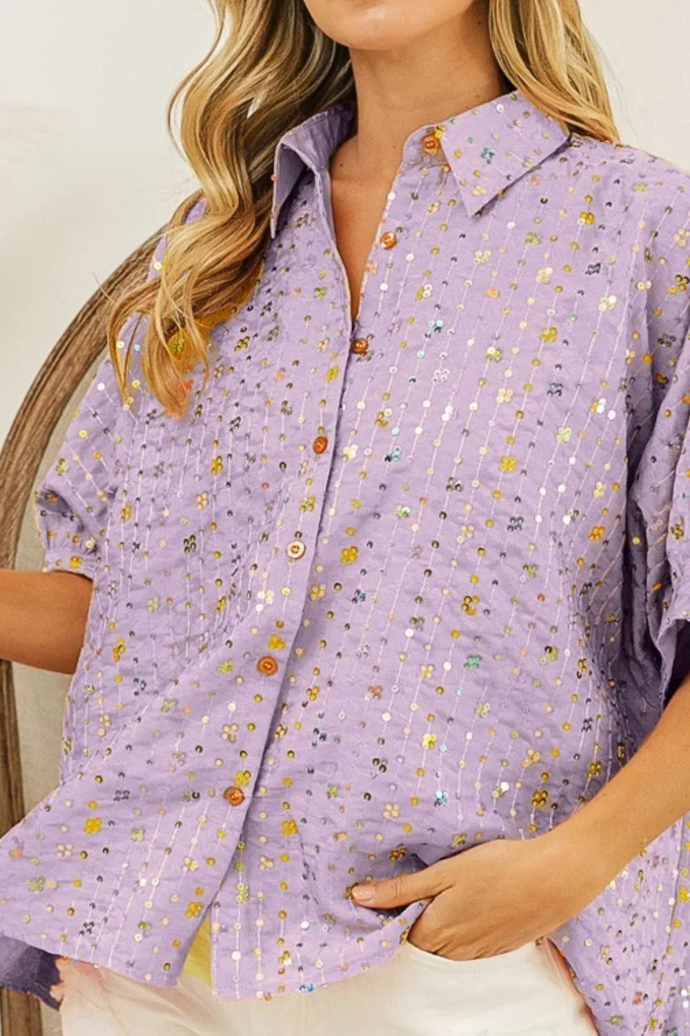 BiBi Sequin Striped Short Dolman Sleeve Blouse e87aaee3-ba52-4b04-af36-bcbf943efd97-Max-Origin