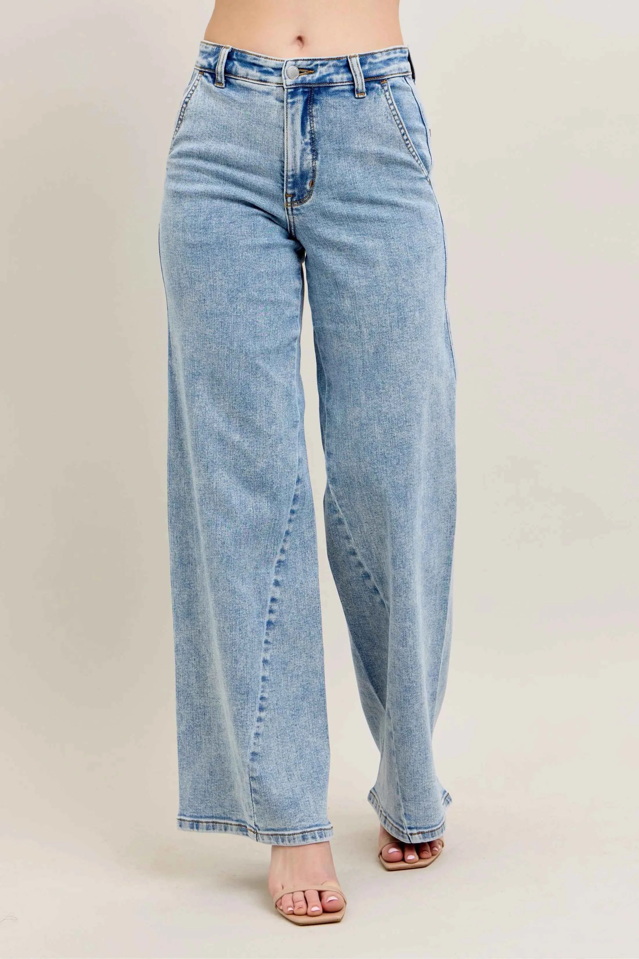 Judy Blue Full Size High Waist Wide Leg Jeans with Skewed Inseam Plus Size Judy Blue Full Size High Waist Wide Leg Jeans with Skewed Inseam Plus Size