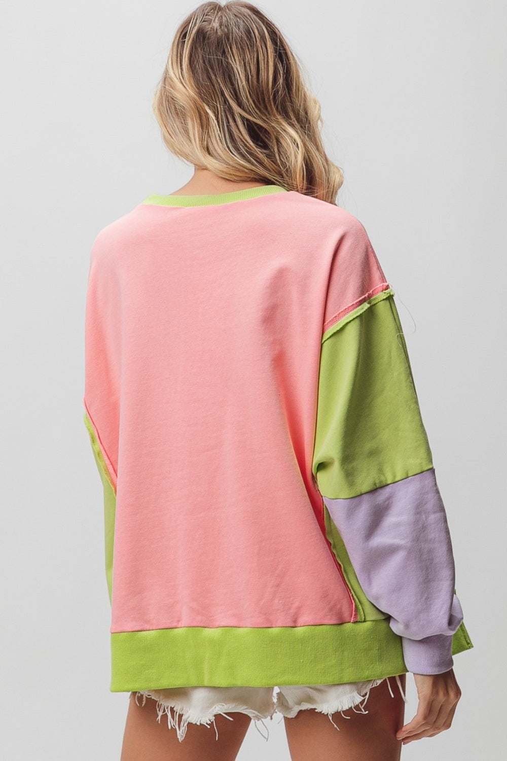 BiBi Washed Color Block Sweatshirt BiBi Washed Color Block Sweatshirt - TopFashionHQ