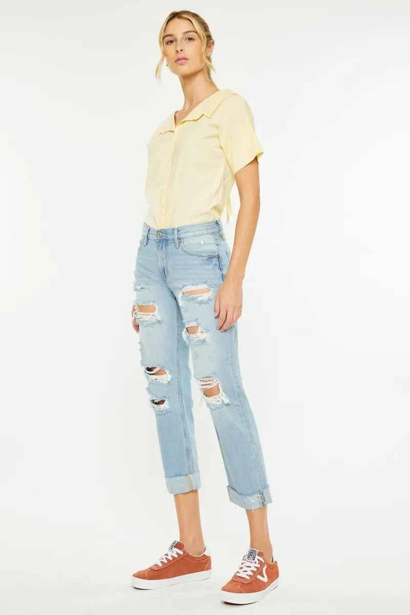 Kancan Mid Rise Distressed Boyfriend Jeans Kancan Mid Rise Distressed Boyfriend Jeans