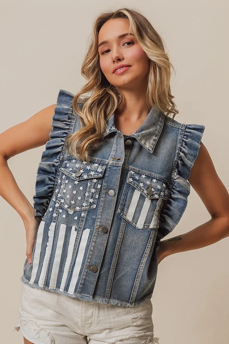 BiBi American Flag Washed Denim Jacket e8c12b0c-7f19-4b69-b156-5010bc007945-Max