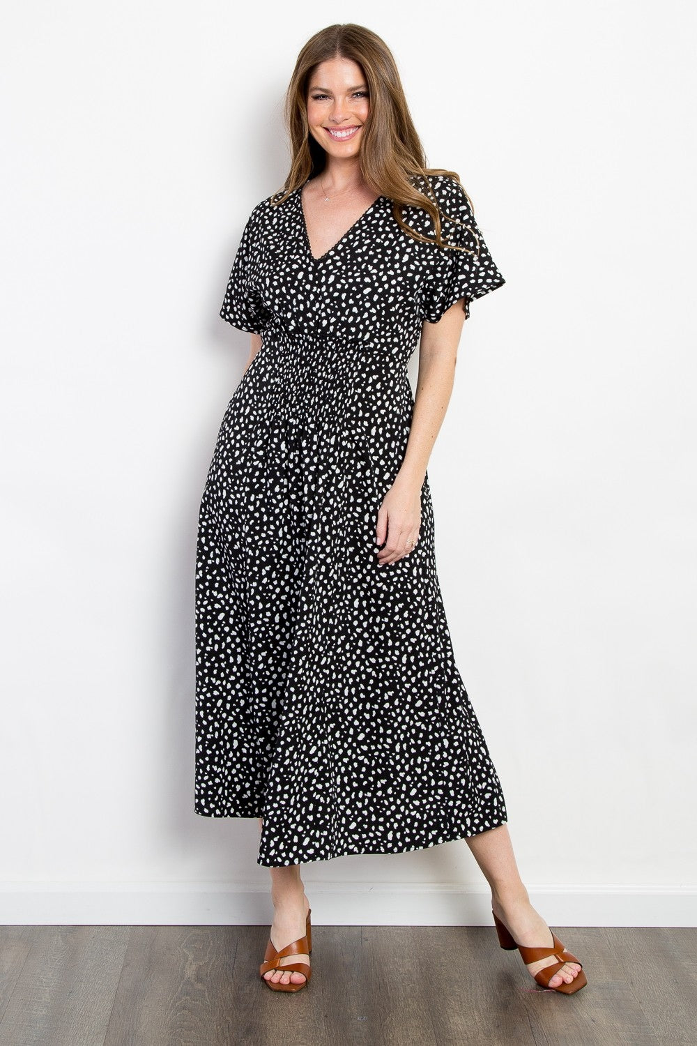 Be Stage Full Size Printed Smocked Waist Dress Be Stage Full Size Printed Smocked Waist Dress - TopFashionHQ