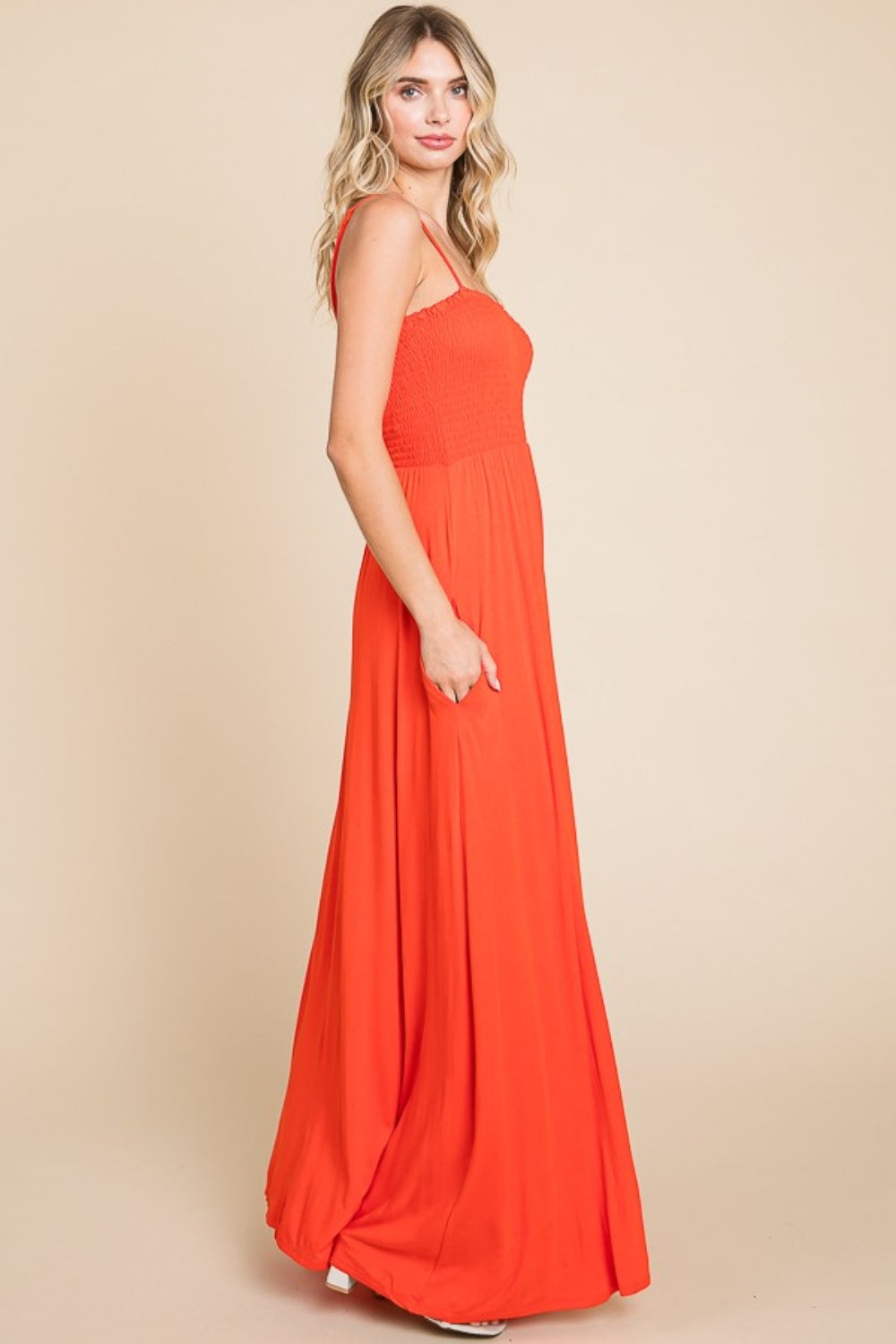 Culture Code Full Size Smocked Cami Maxi Dress with Pockets Culture Code Full Size Smocked Cami Maxi Dress with Pockets - TopFashionHQ