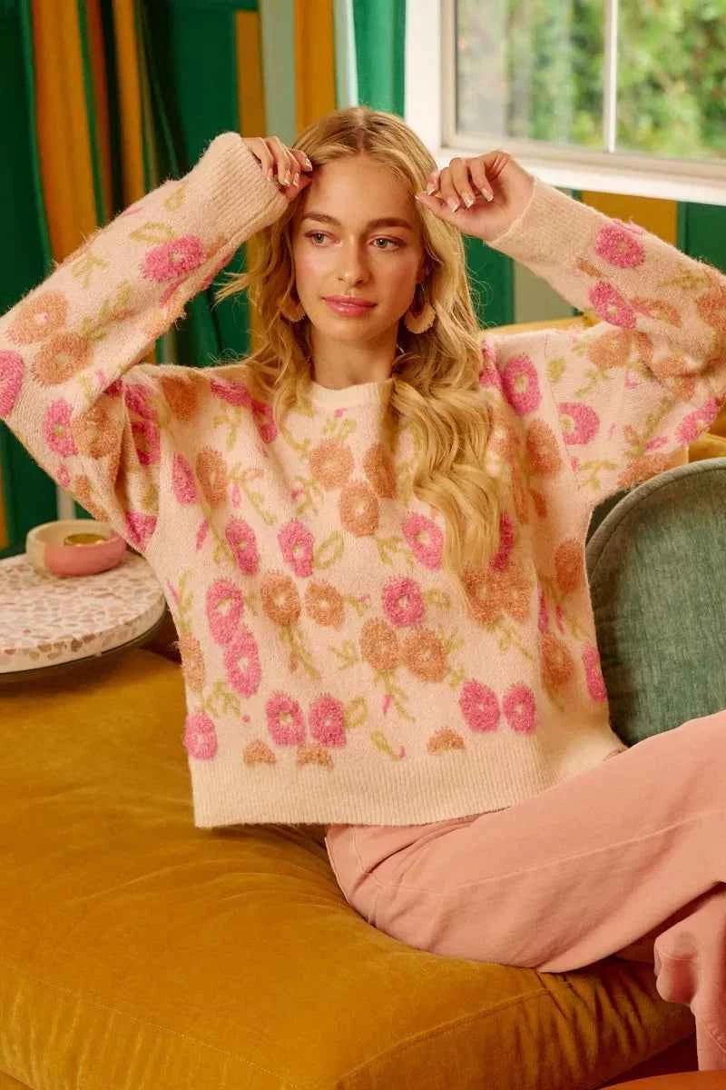 BiBi Towel Texture Floral Pattern Sweater BiBi Towel Texture Floral Pattern Sweater