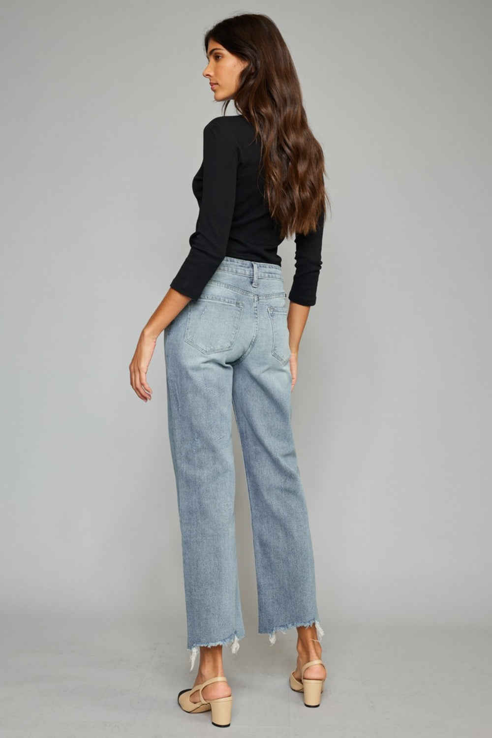 Kancan High Waist Raw Hem Cropped Wide Leg Jeans Kancan High Waist Raw Hem Cropped Wide Leg Jeans - TopFashionHQ