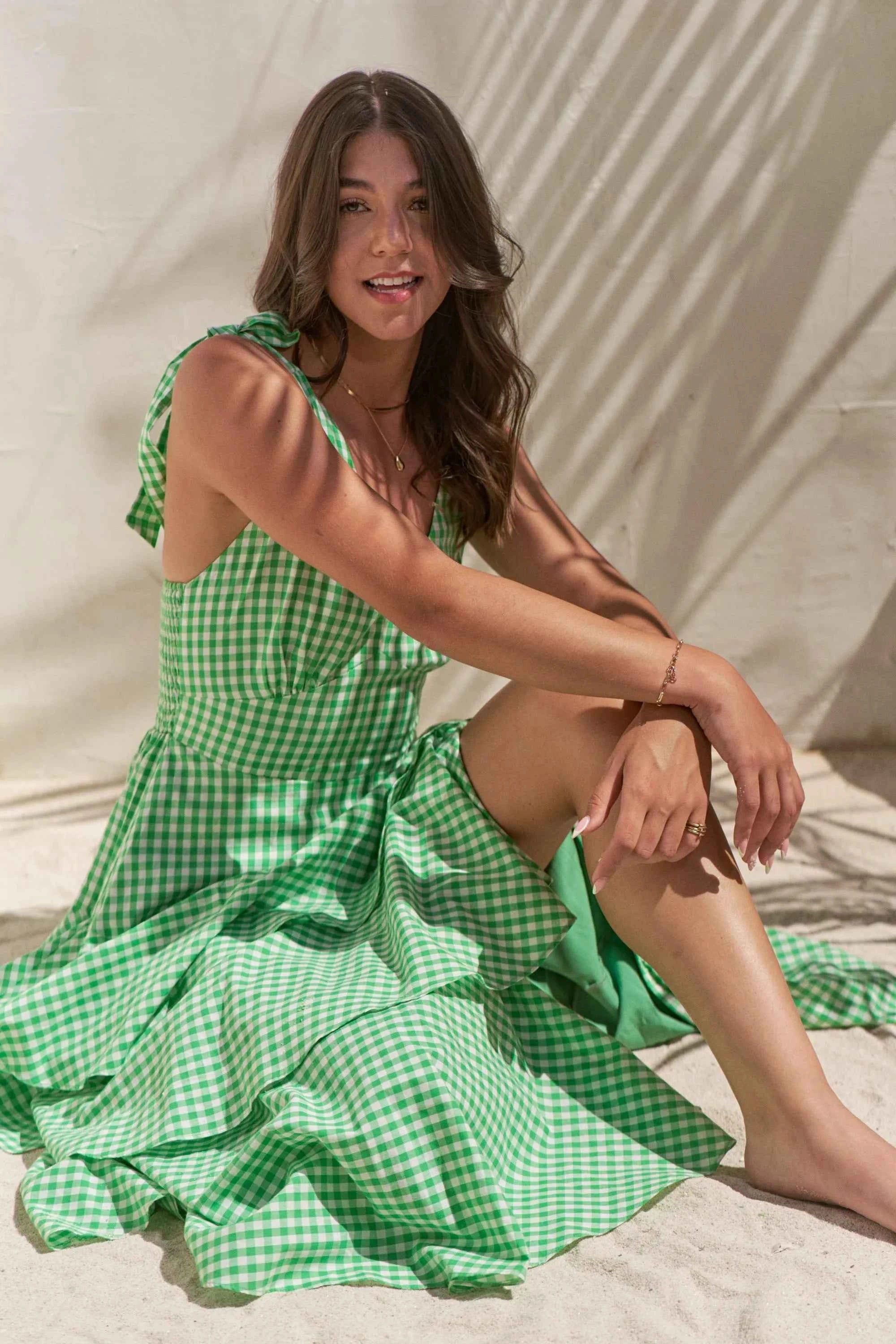 Jade By Jane Sleeveless Gingham Print Tiered Midi Dress Jade By Jane Sleeveless Gingham Print Tiered Midi Dress