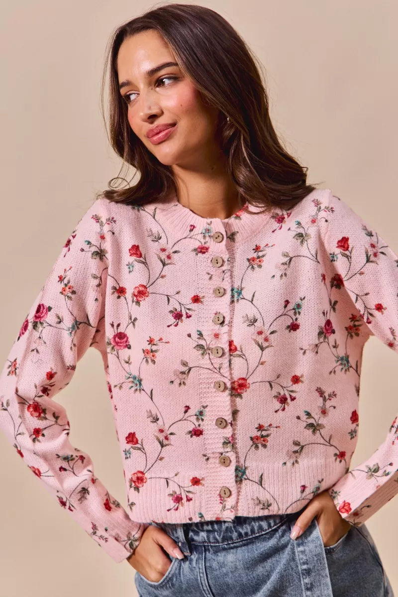 SO ME Floral Print Button Front Sweater Cardigan Top e94c4e95cb1f49978a6dc075d852f504-Max-Origin