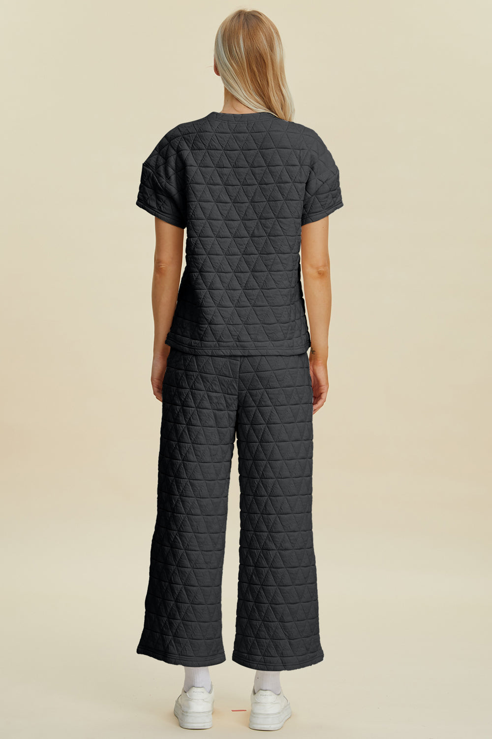 Double Take Full Size Texture Round Neck Short Sleeve Top and Pants Set Double Take Full Size Texture Round Neck Short Sleeve Top and Pants Set
