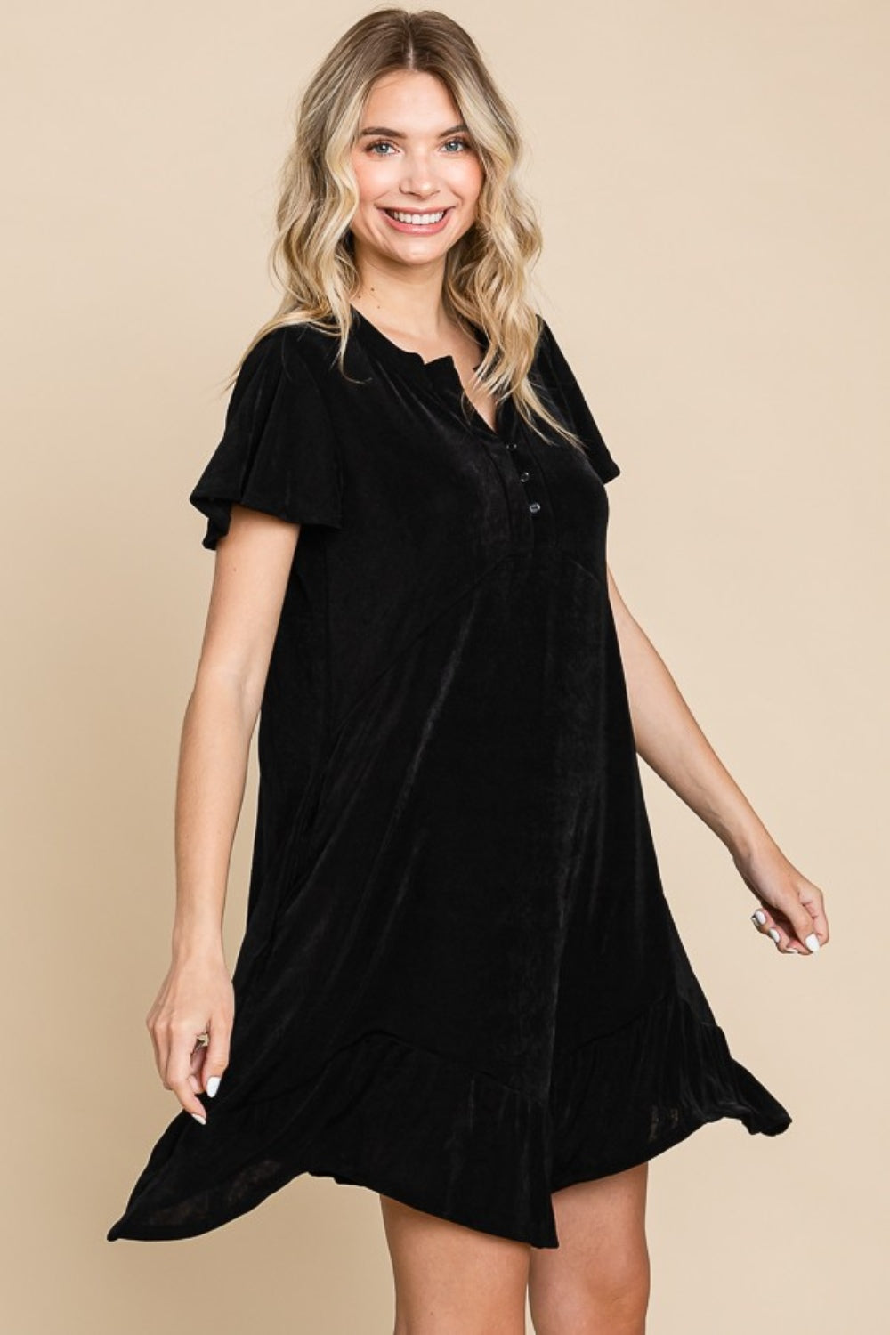 Culture Code Full Size Short Sleeve Ruffled Asymmetric Hem Dress Culture Code Full Size Short Sleeve Ruffled Asymmetric Hem Dress - TopFashionHQ