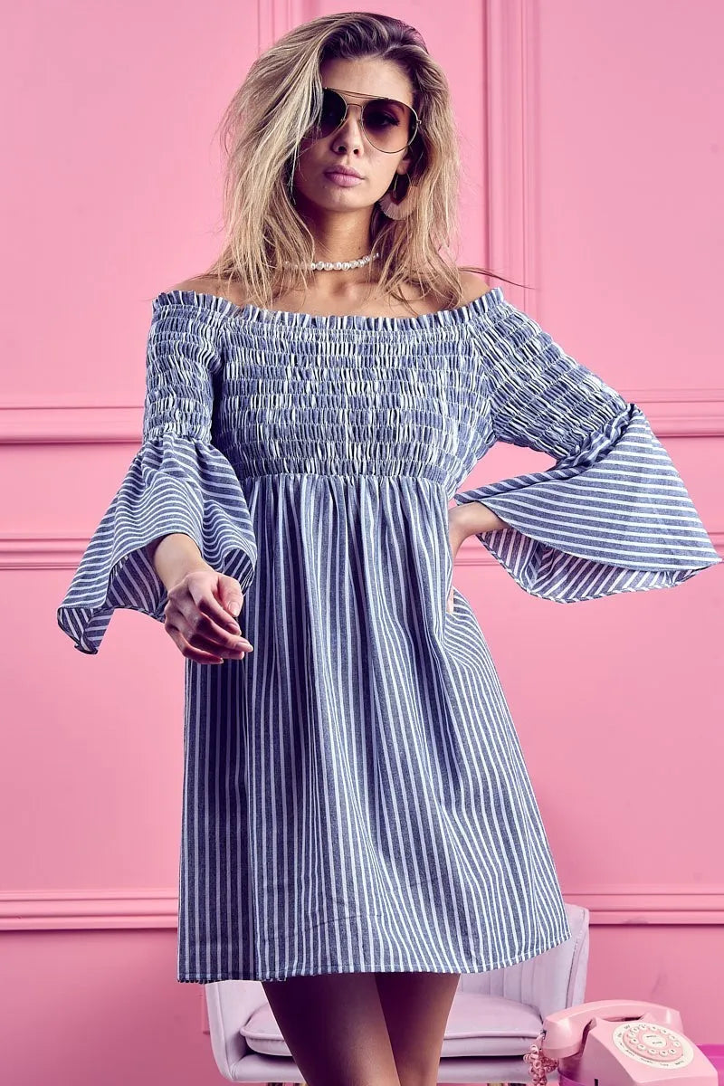 BiBi Smocked Off Shoulder Striped Dress e97e8e33d6af4f13b71abb4c16379b10-Max-Origin