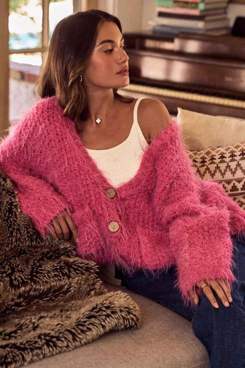 SO ME Soft Touch Hairy Loose Fit Cozy Sweater Cardigan SO ME Soft Touch Hairy Loose Fit Cozy Sweater Cardigan