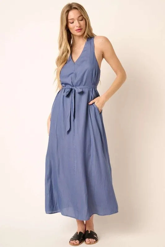 Mittoshop Cross Back Belted V Neck Tank Maxi Dress e9f4dc80-6398-423d-9d68-f90cd66f66da-Max