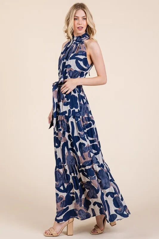Lime 'N' Chili Abstract Halter Neck Tie-Waist Tiered Maxi Dress e9fc90aaee6c4411a96b300ab539094a-Max-Origin