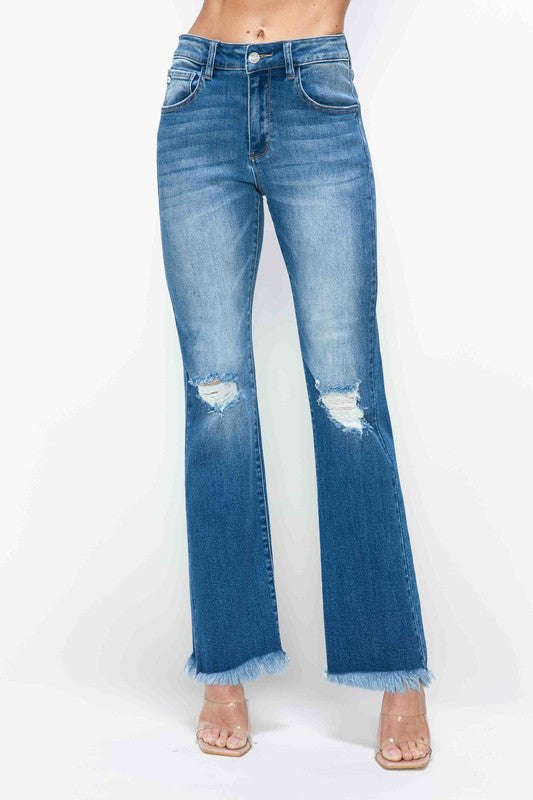 bytos Full Size Raw Hem Distressed High Rise Bootcut Jeans bytos Full Size Raw Hem Distressed High Rise Bootcut Jeans