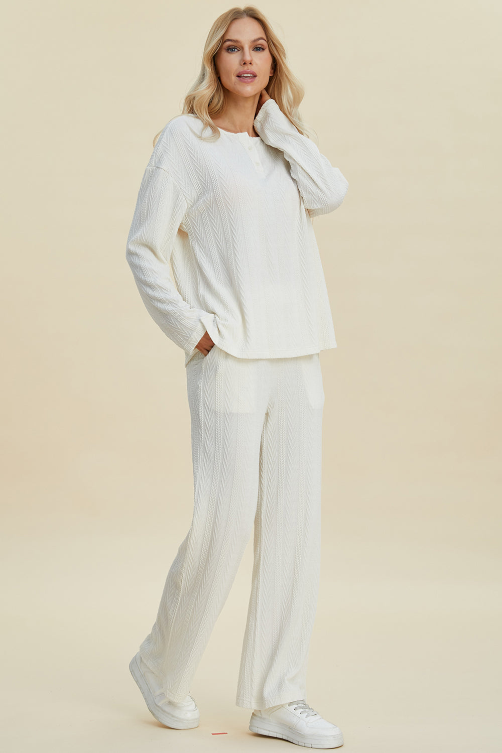 Double Take Full Size Cable-Knit Long Sleeve Top and Pants Set Double Take Full Size Cable-Knit Long Sleeve Top and Pants Set