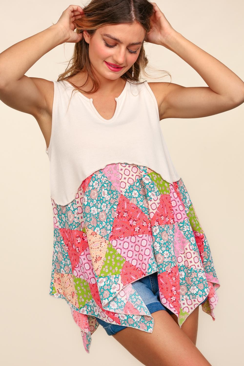 Haptics Full Size Patchwork Shark Bite Color Block Tank Haptics Full Size Patchwork Shark Bite Color Block Tank - TopFashionHQ