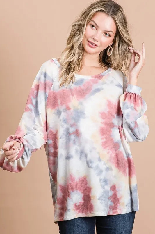 BiBi Tie Dye Print Terry Top With Puff Sleeves ea85671959a94a87a96d409f2e8b6748-Max-Origin