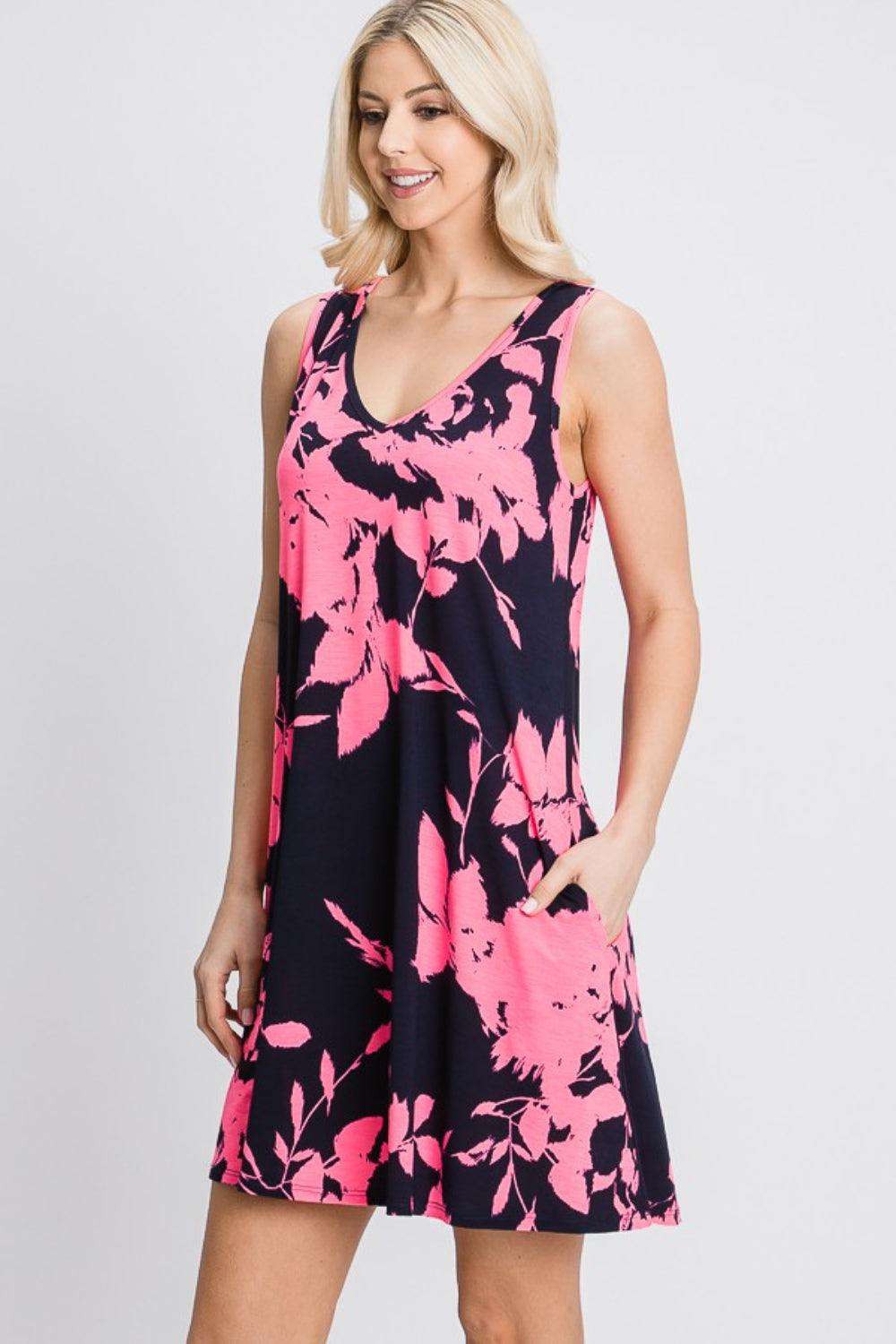 Heimish Full Size Floral V-Neck Tank Dress with Pockets Heimish Full Size Floral V-Neck Tank Dress with Pockets - TopFashionHQ
