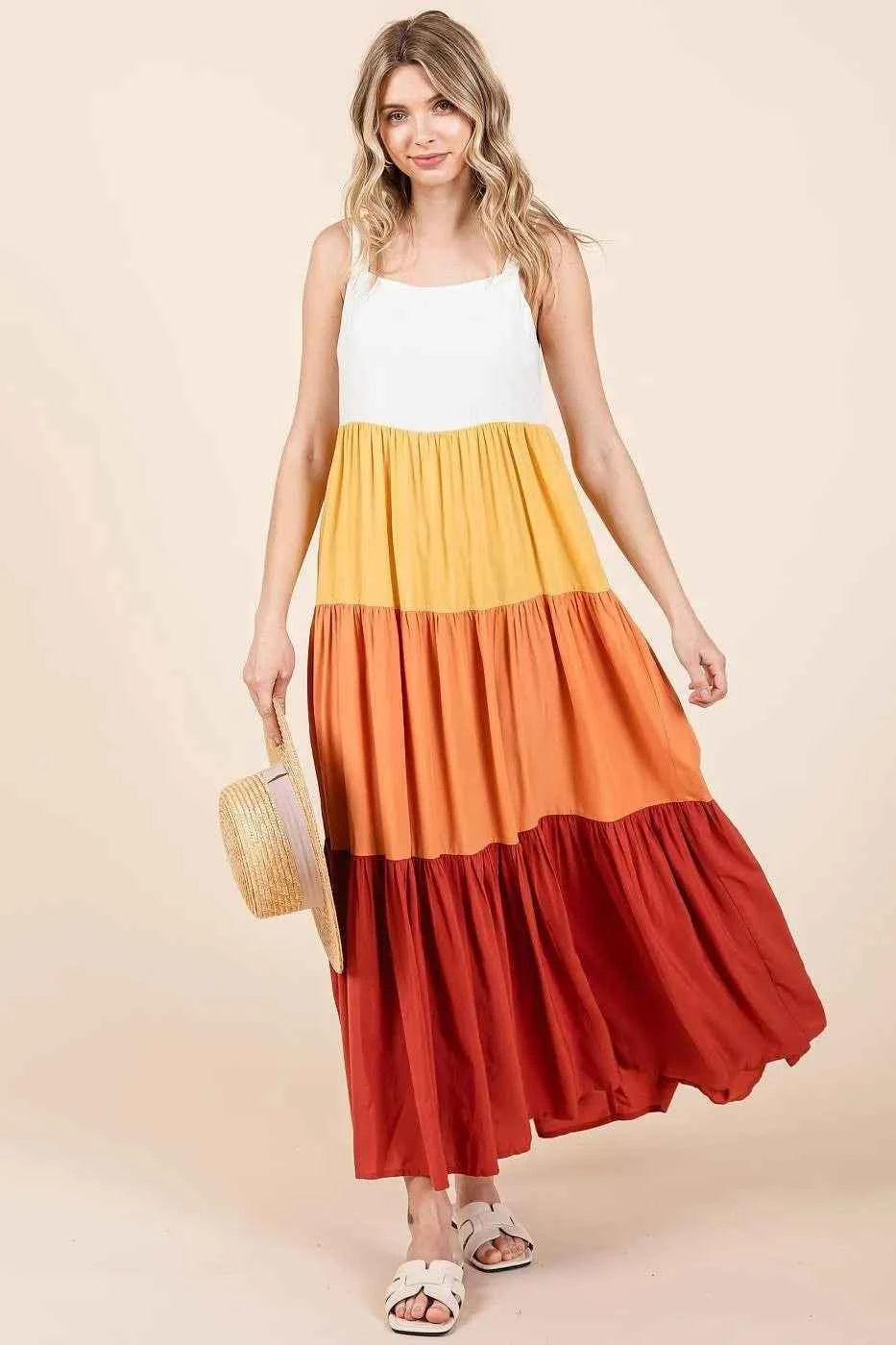 Mittoshop Color Block Tiered Pull-On Maxi Dress Mittoshop Color Block Tiered Pull-On Maxi Dress