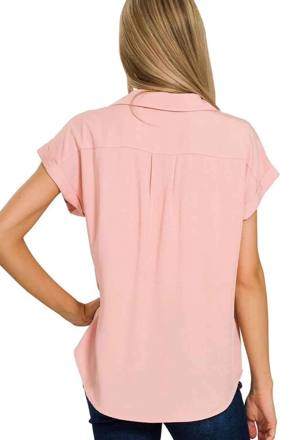 Zenana Tencel V-neck Collared Top W Front Flap Pockets Zenana Tencel V-neck Collared Top W Front Flap Pockets