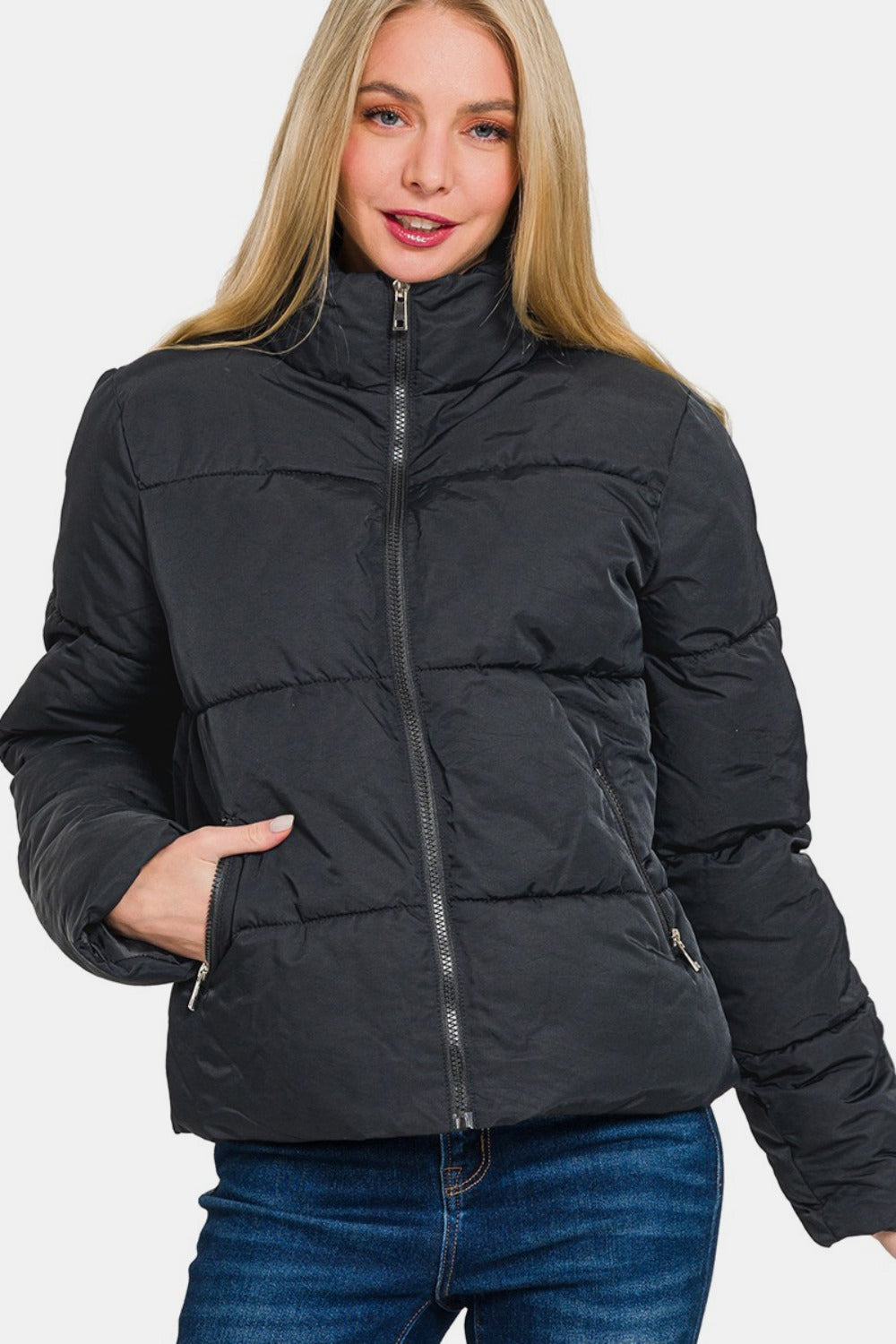 Zenana Zip Up Turtleneck Puffer Jacket with Pockets Zenana Zip Up Turtleneck Puffer Jacket with Pockets