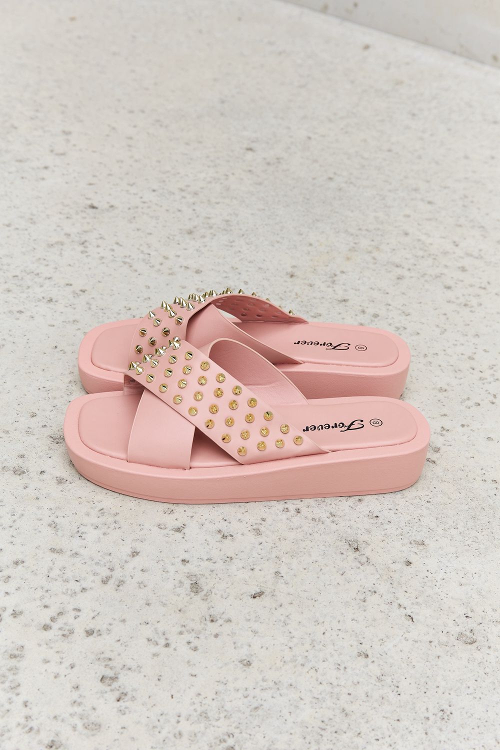 Forever Link Studded Cross Strap Sandals in Blush Forever Link Studded Cross Strap Sandals in Blush - TopFashionHQ