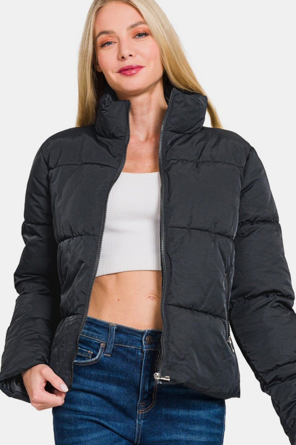 Zenana Zip Up Turtleneck Puffer Jacket with Pockets Zenana Zip Up Turtleneck Puffer Jacket with Pockets