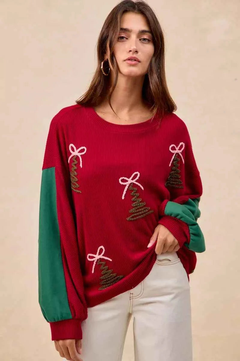 BiBi Christmas Theme Tree Embroidered Sweater BiBi Christmas Theme Tree Embroidered Sweater