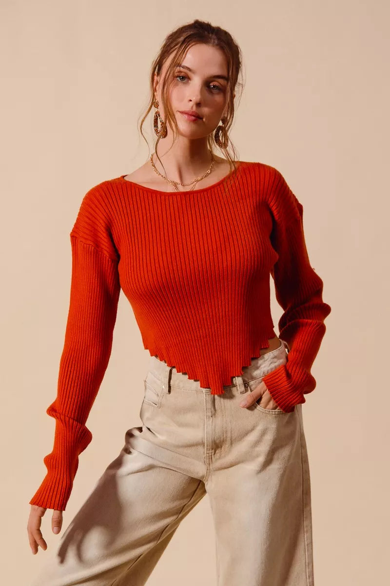 SO ME Rib Knitted Crop Sweater Top With Shaped Hem eb2b58c2-1389-456f-b406-3b92d3929c73-Max-Origin