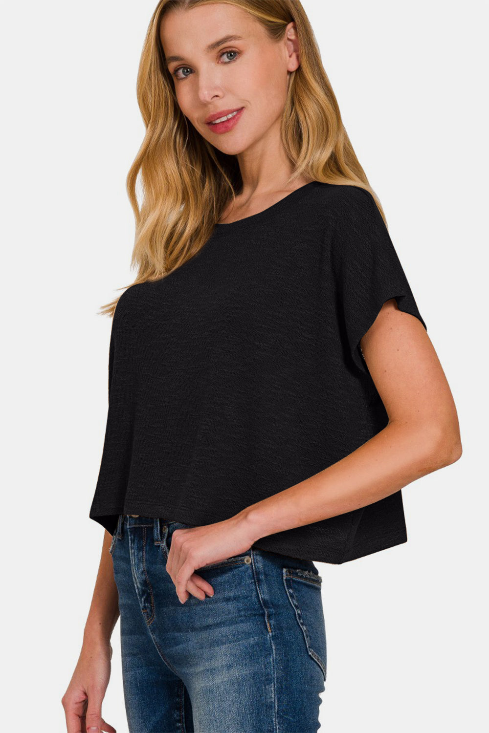 Zenana Round Neck Short Sleeve Crop T-Shirt Zenana Round Neck Short Sleeve Crop T-Shirt - TopFashionHQ