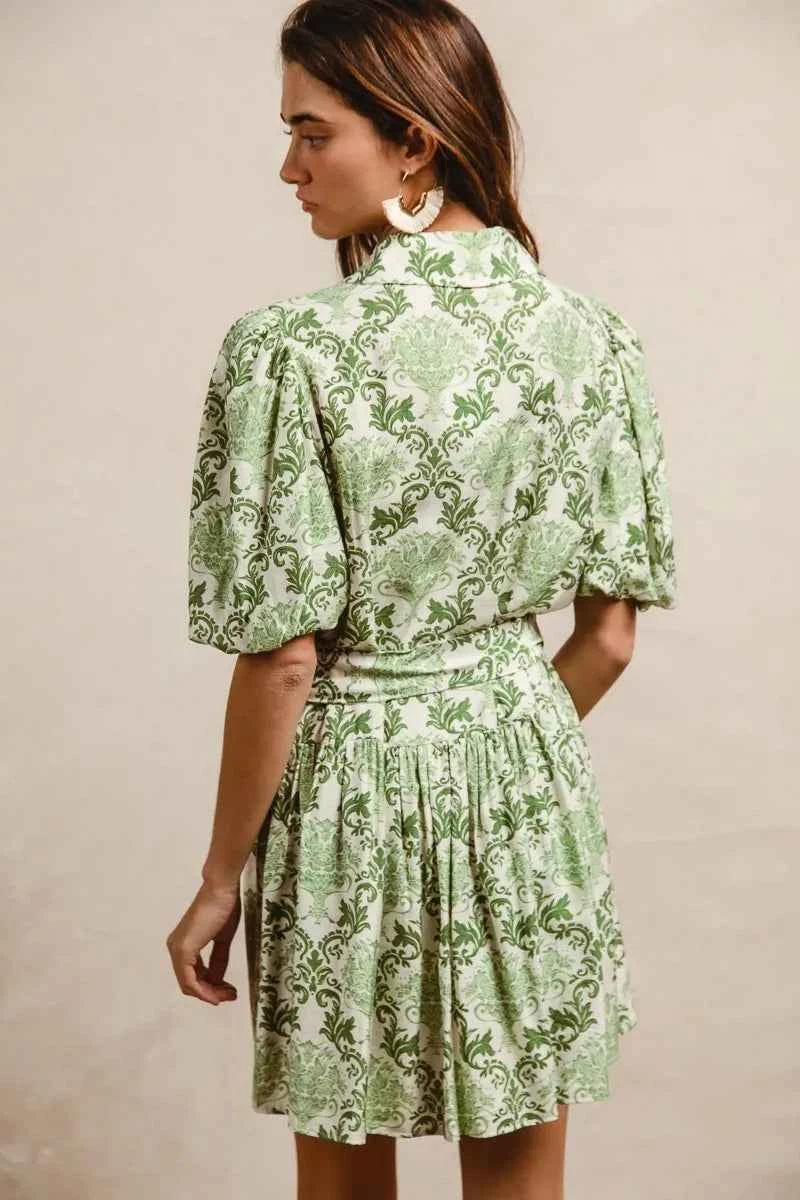 BiBi Tied Floral Short Sleeve Mini Shirt Dress BiBi Tied Floral Short Sleeve Mini Shirt Dress
