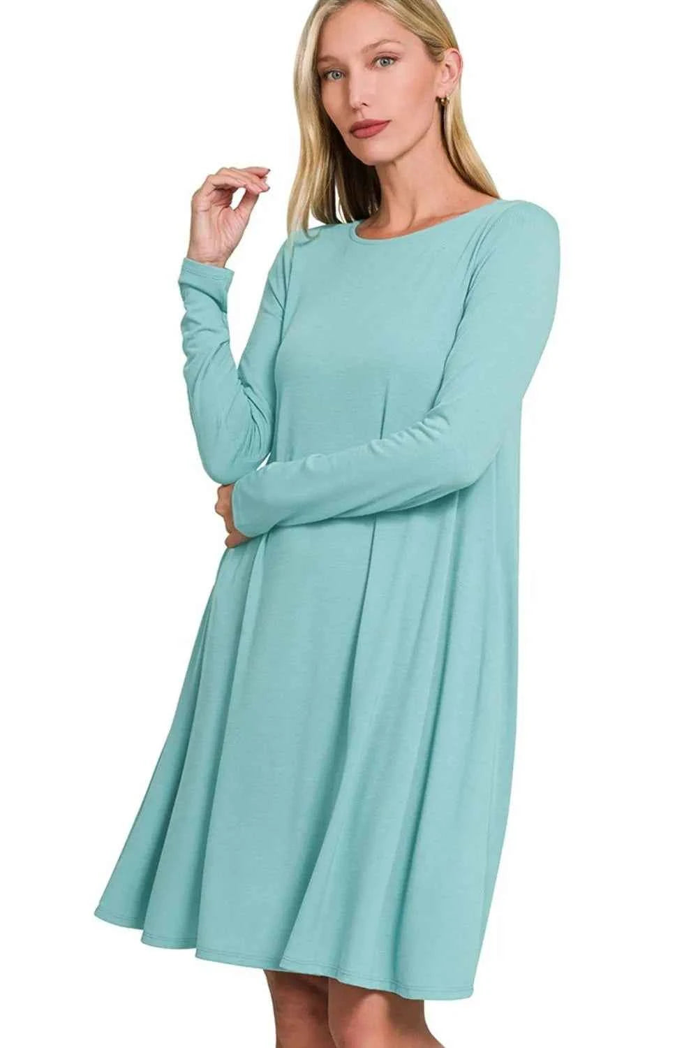 Zenana Long Sleeve Flare Dress With Pockets Zenana Long Sleeve Flare Dress With Pockets