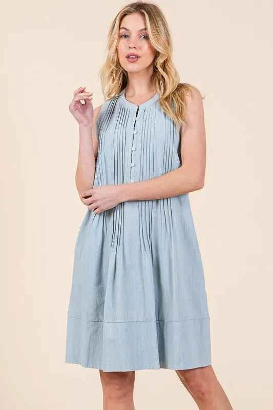 Lime 'N' Chili Denim Pintuck Detail Sleeveless Midi Dress Lime 'N' Chili Denim Pintuck Detail Sleeveless Midi Dress