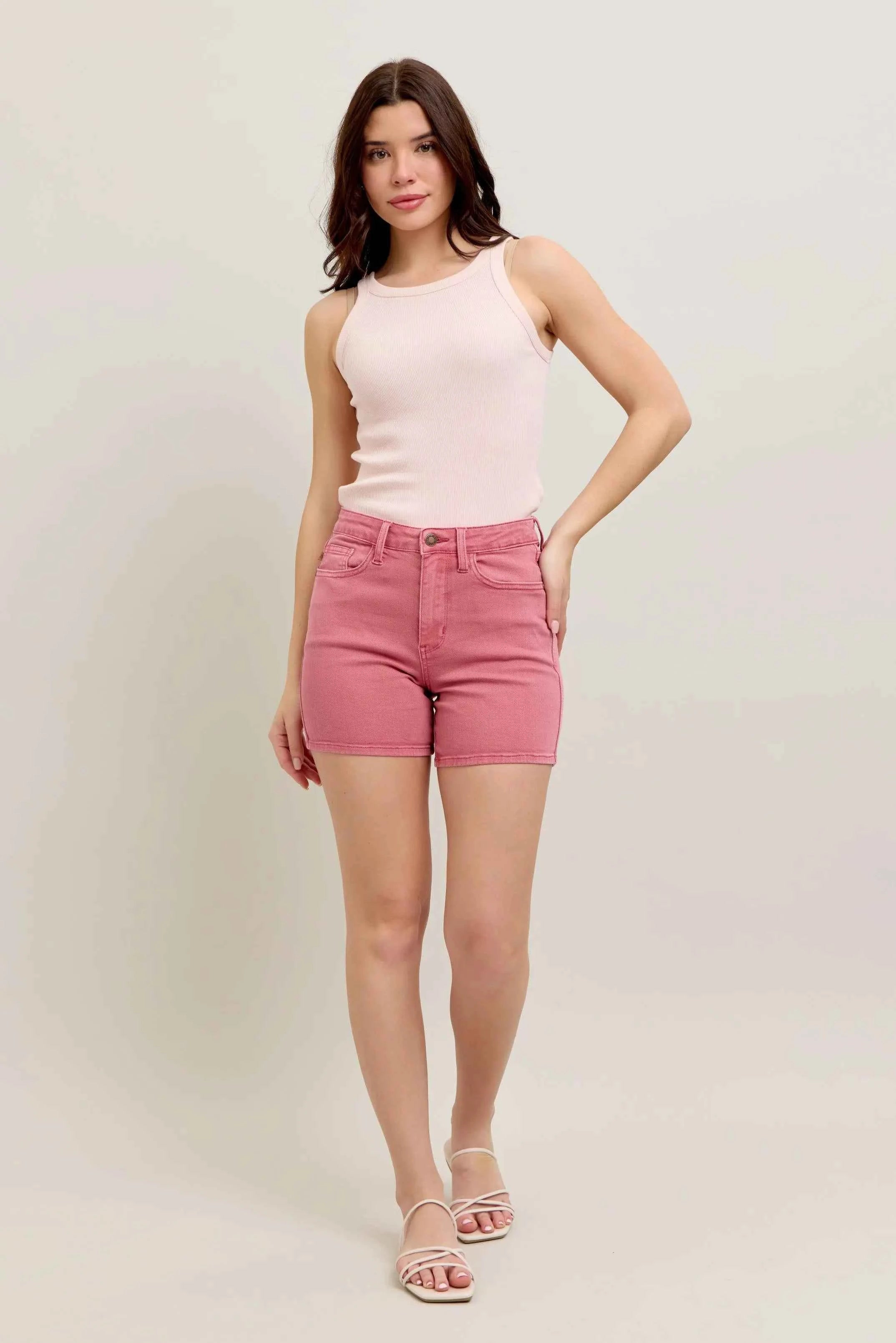 Judy Blue Pink Back Pkt Embroidery Shorts Judy Blue Pink Back Pkt Embroidery Shorts