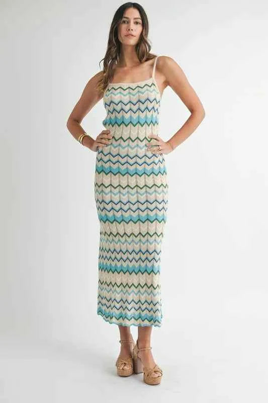 MABLE Lightweight Pointelle Chevron Knit Maxi Dress MABLE Lightweight Pointelle Chevron Knit Maxi Dress