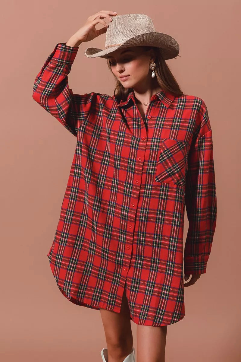 SO ME Christmas Checker Plaid Button Up Shirt Dress ec06601a02af40f6a3ec3e226afaade6-Max-Origin