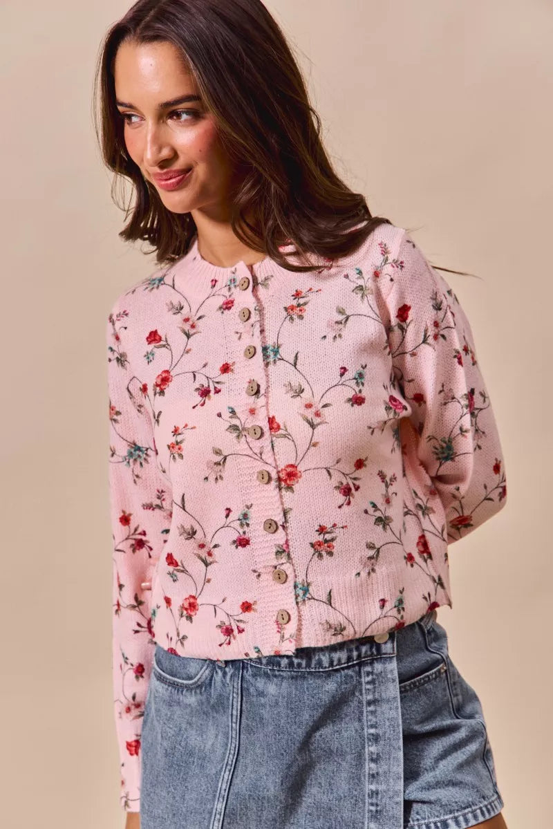 SO ME Floral Print Button Front Sweater Cardigan Top ec08e5215a044fe0b2fb326453153448-Max-Origin