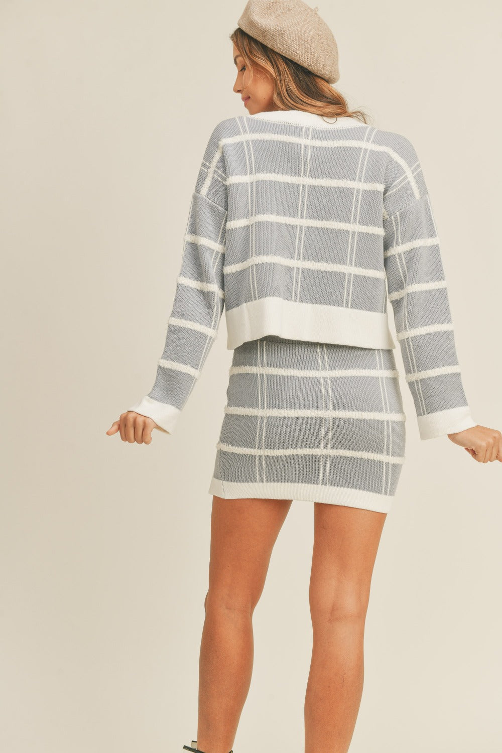 MABLE Plaid Button Down Sweater Cardigan and Mini Skirt Set MABLE Plaid Button Down Sweater Cardigan and Mini Skirt Set