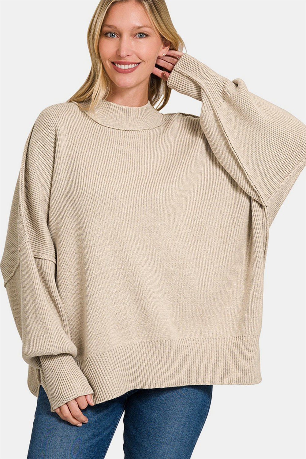 Zenana Side Sit Oversize Sweater Zenana Side Sit Oversize Sweater - TopFashionHQ